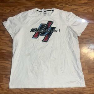 White Motorsport Tee with Red and Blue Design